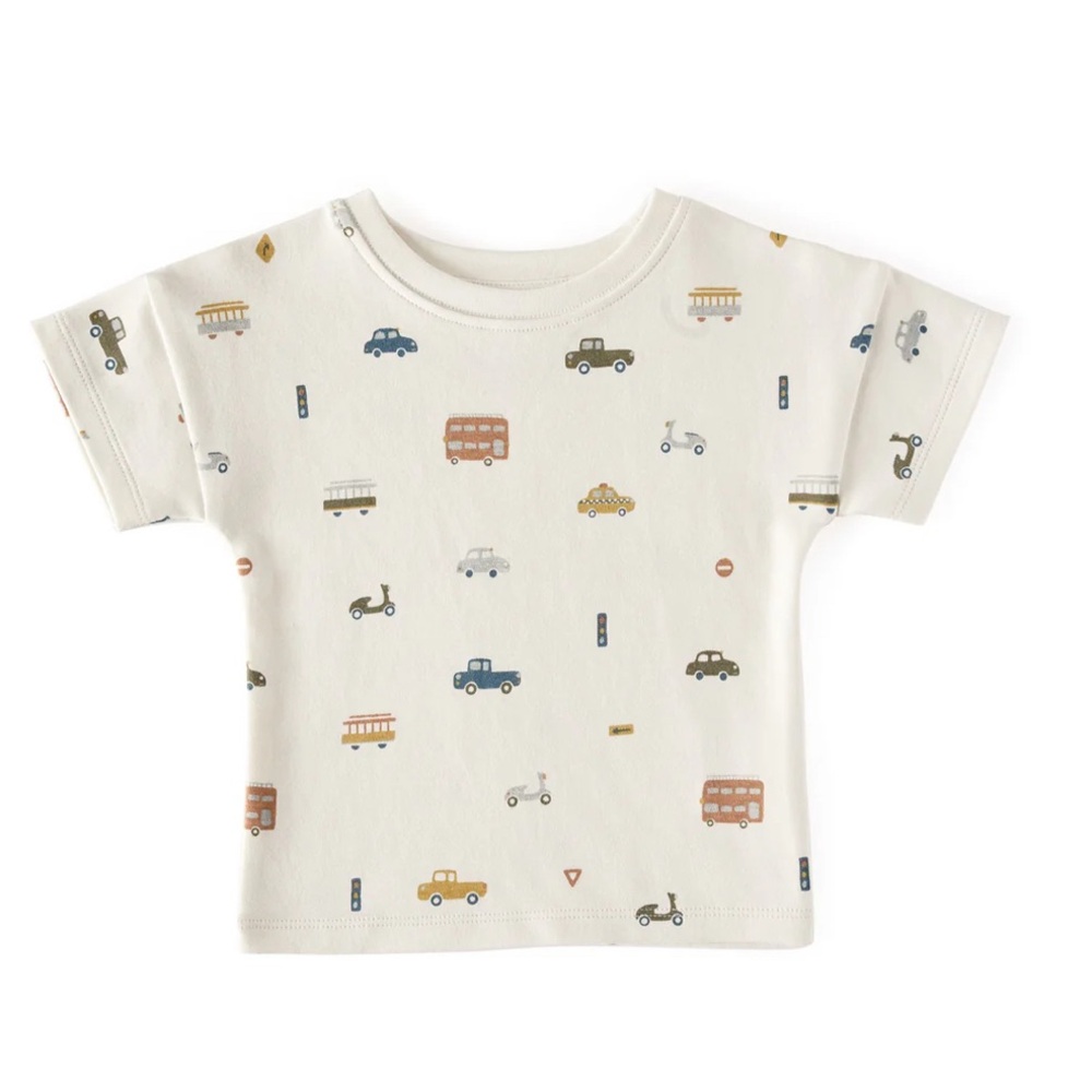 Pehr Organic Kids Cream T-Shirt with Vehicle Print